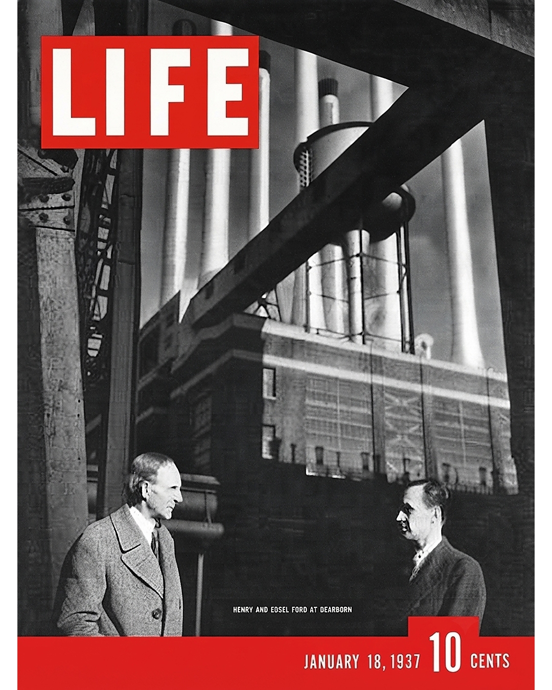 LIFE Magazine January 18 1937 cover featuring Henry and Edsel Ford at the Ford River Rouge complex