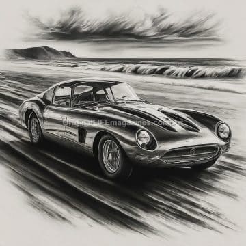Sports Car Stormy Beach