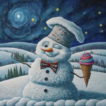 Snowman Chef with Ice Cream Cone