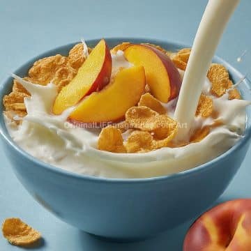Corn Flakes Cereal Peach Milk Pour