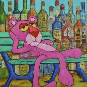 Pink Panther Drinking in Park