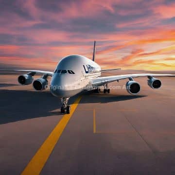 Airplane Jet Taxiing at Sunset