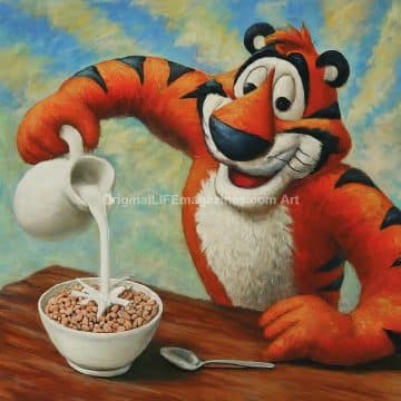 Cereal Tiger Pouring Milk Standing