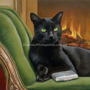 Black Cat on Green Velvet Divan 3